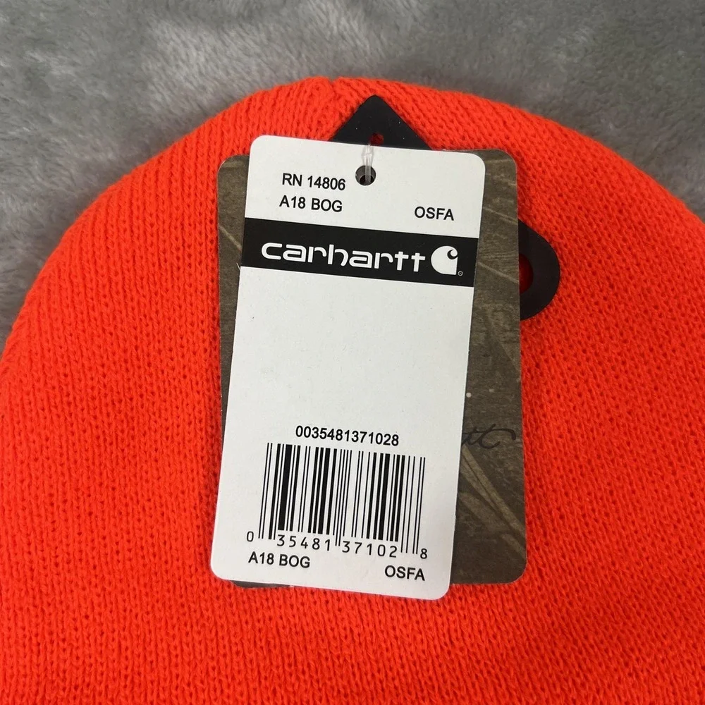 Carhartt Hat‎ Beanie Cuffed Knit Mens One Size Bright Orange Acrylic Watch A18